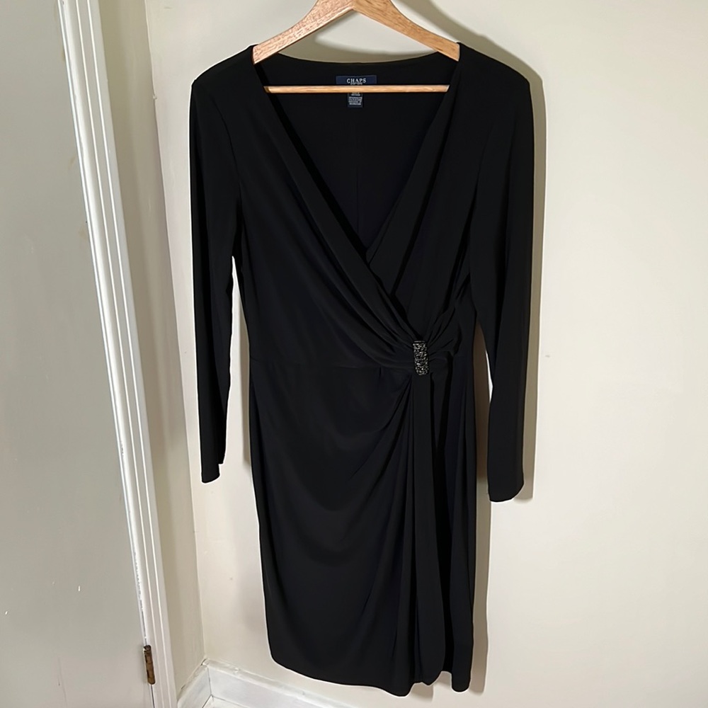 Beautiful Chaps by Ralph Lauren faux wrap dress with embellishment.